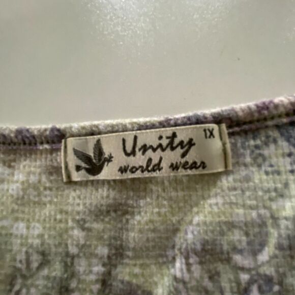 Unity World Wear Plus size Artsy Boho Floral Rhinestone Tunic 3/4 sleeves, 1X - Picture 6 of 10